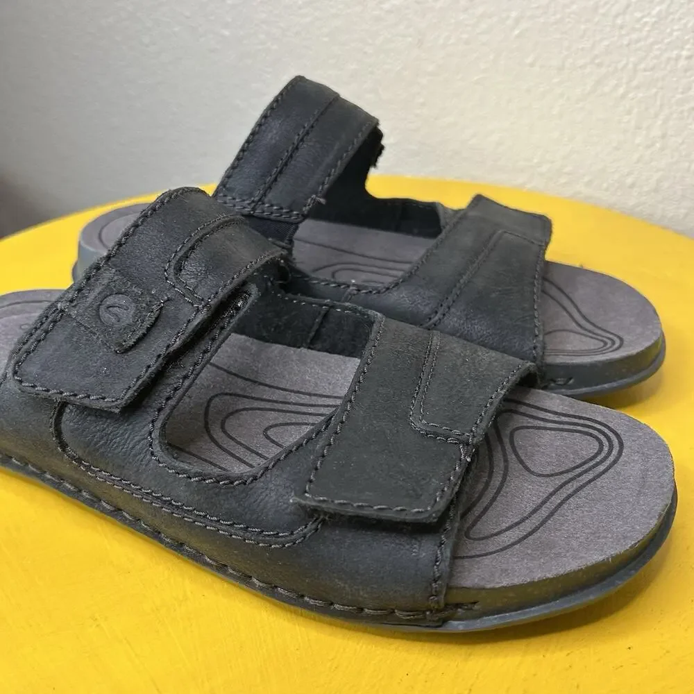 Clarks Crestview Men’s Size 8.5 Leather Extreme Comfort Black Easy Slide Sandals